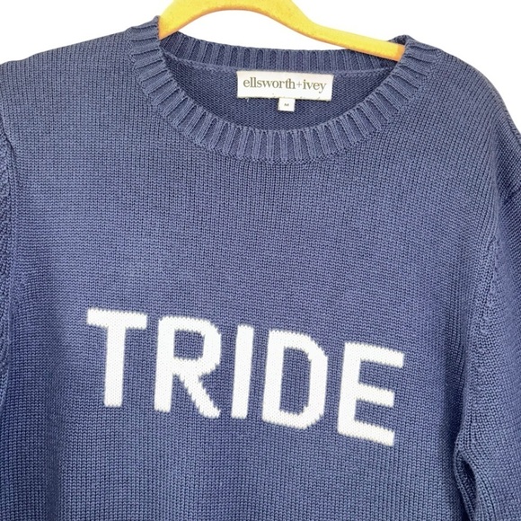 Ellsworth + Ivey Tride Navy White Knit Crewneck Sweater Womens M Preppy Luxe - Picture 5 of 11